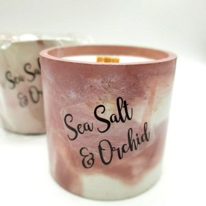 Sea Salt & Orchid Scented Candle with wood wick. Handpoured Natural Soy wax.